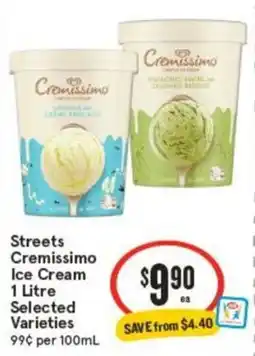 IGA Streets Cremissimo Ice Cream Selected Varieties offer