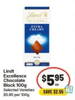 IGA Lindt Excellence Chocolate Block offer