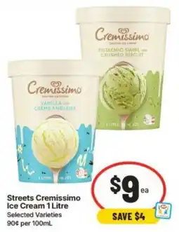 IGA Streets Cremissimo Ice Cream 1 Litre offer