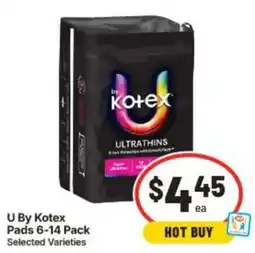 IGA U By Kotex Pads 6-14 Pack Selected Varieties offer