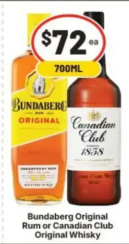IGA Bundaberg original rum or canadian club original whisky offer