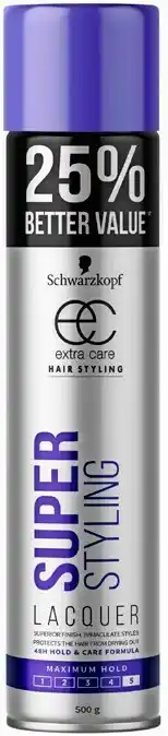 Priceline Schwarzkopf Extra Care Super Styling Lacquer Maximum Hold Better Value 500g offer