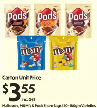 Maltesers, M&M's & Pods Share Bags Varieties