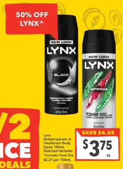 Supa Valu Lynx Antiperspirant or Deodorant Body Spray offer