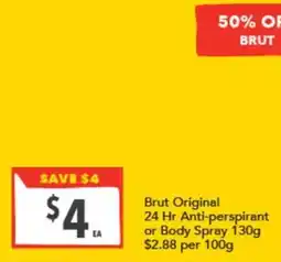 Supa Valu Brut Original 24 Hr Anti-perspirant or Body Spray offer