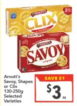 Supa Valu Arnott's Savoy, Shapes or Clix offer