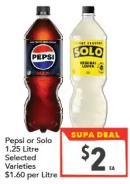Supa Valu Pepsi or Solo Selected Varieties offer