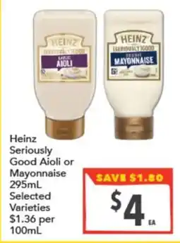 Supa Valu Heinz Seriously Good Aioli or Mayonnaise offer