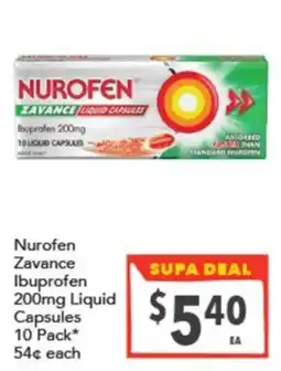 Supa Valu Nurofen Zavance Ibuprofen 200mg Liquid Capsules offer