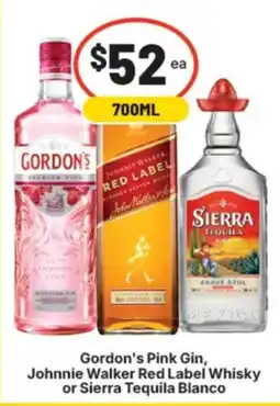 Supa Valu Gordon's Pink Gin, Johnnie Walker Red Label Whisky or Sierra Tequila Blanco offer