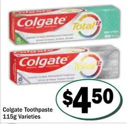 Friendly Grocer Colgate Toothpaste 115g Varieties offer