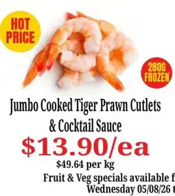 Farmer Jack's Jumbo Cooked Tiger Prawn Cutlets & Cocktail Sauce offer