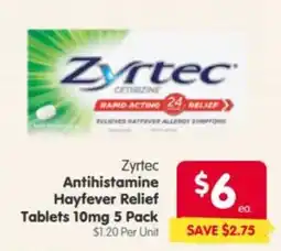 Spar Zyrtec Antihistamine Hayfever Relief Tablets offer