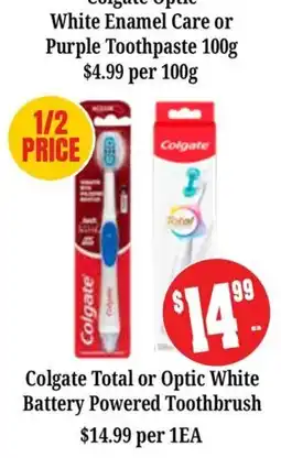 Farmer Jack's Colgate Total or Optic White Battery Powered Toothbrush offer