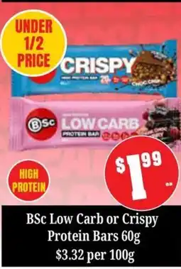Farmer Jack's BSc Low Carb or Crispy Protein Bars offer