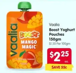 Spar Vaalia Boost Yoghurt Pouches Mango Magic offer