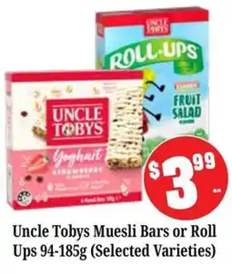 Farmer Jack's Uncle Tobys Muesli Bars or Roll Ups offer