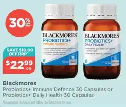 Your Local Pharmacy Blackmores Probiotics+ Immune Defence or Probiotics+ Daily Health Capsules offer