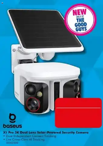 The Good Guys baseus X1 Pro 3K Dual Lens Solar-Powered Security Camera offer