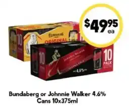 Drakes Bundaberg or Johnnie Walker 4.6% Cans offer