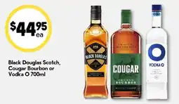 Drakes Black Douglas Scotch, Cougar Bourbon or Vodka O offer
