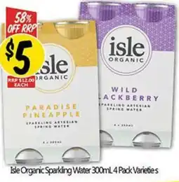 NQR Isle Organic Sparkling Water 300mL 4 Pack Varieties offer