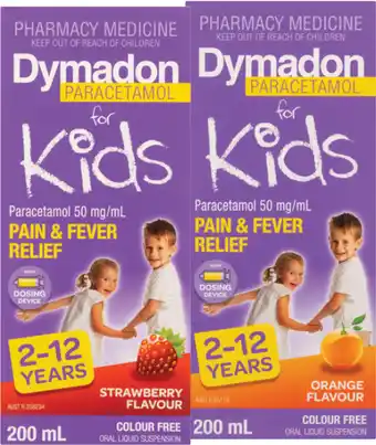 Dymadon For Kids 2-12 Years Strawberry or Orange Flavour 200mL