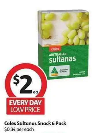 Coles Coles sultanas snack 6 pack offer