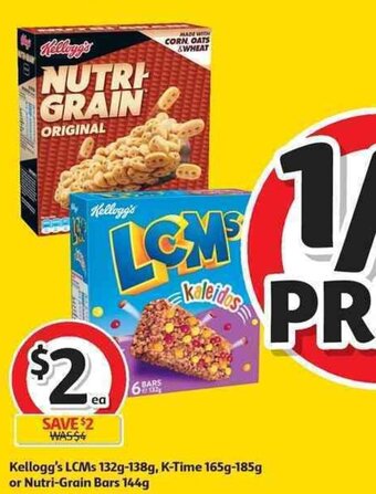 Coles Kellogg's LCMs 132g-138g, k-time 165g-185g or nutri-grain bars 144g offer