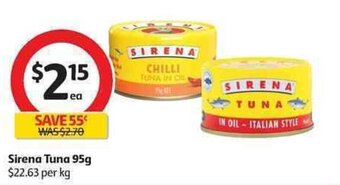 Coles Sirena tuna 95g offer