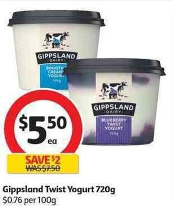 Coles Gippsland twist yogurt 720g offer