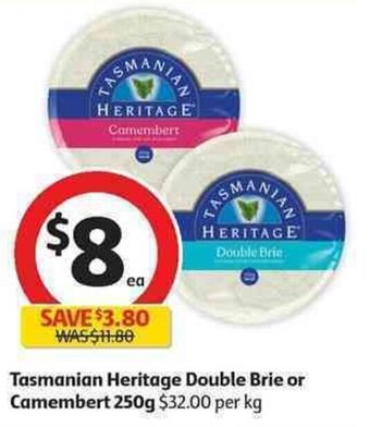 Coles Tasmanian heritage double brie or camembert 250g offer