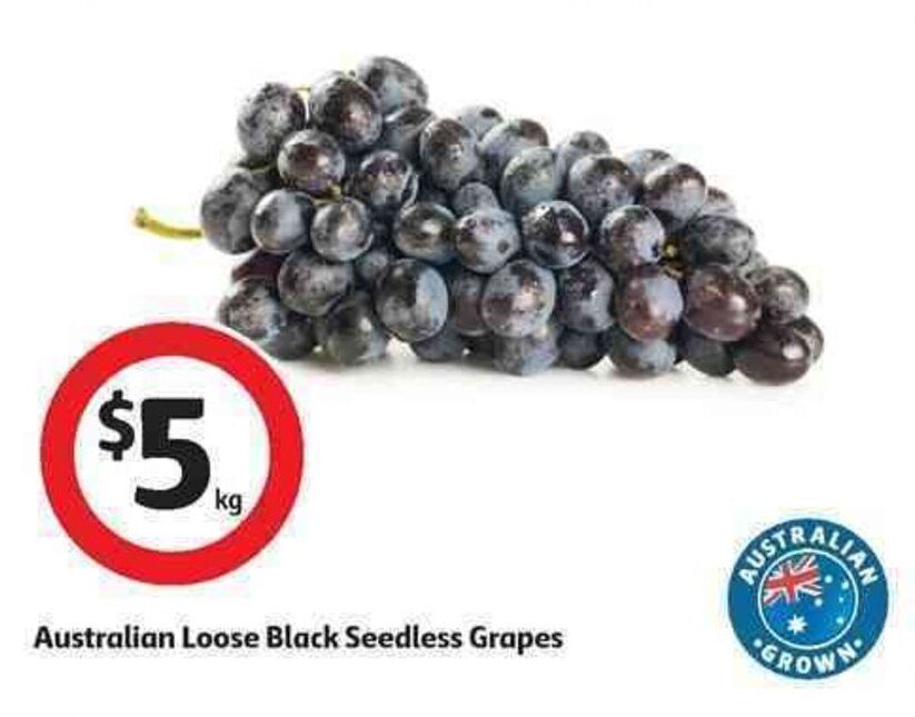 Australian loose black seedless grapes offer at Coles