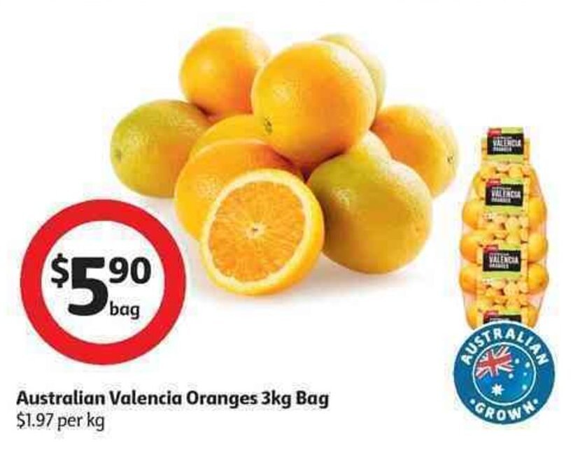 Australian valencia oranges 3kg bag offer at Coles