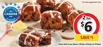 Coles hot cross buns 3 pack, 6 pack or 9 pack