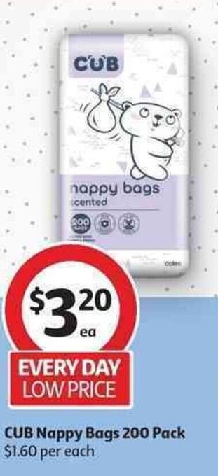 Coles CUB nappy bags 200 pack offer