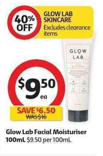Coles Glow lab facial moisturiser 100ml offer