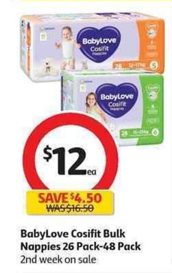 Coles Babylove cosifit bulk nappies 26 pack-48 pack offer