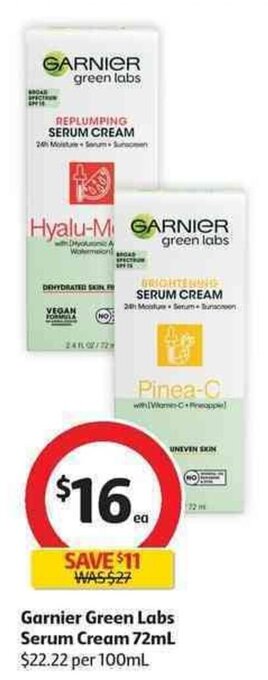 Coles Garnier green labs serum cream 72ml offer