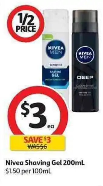 Coles Nivea shaving gel 200ml offer