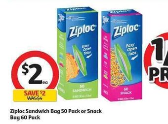 Coles Ziploc sandwich bag 50 pack or snack bag 60 pack offer