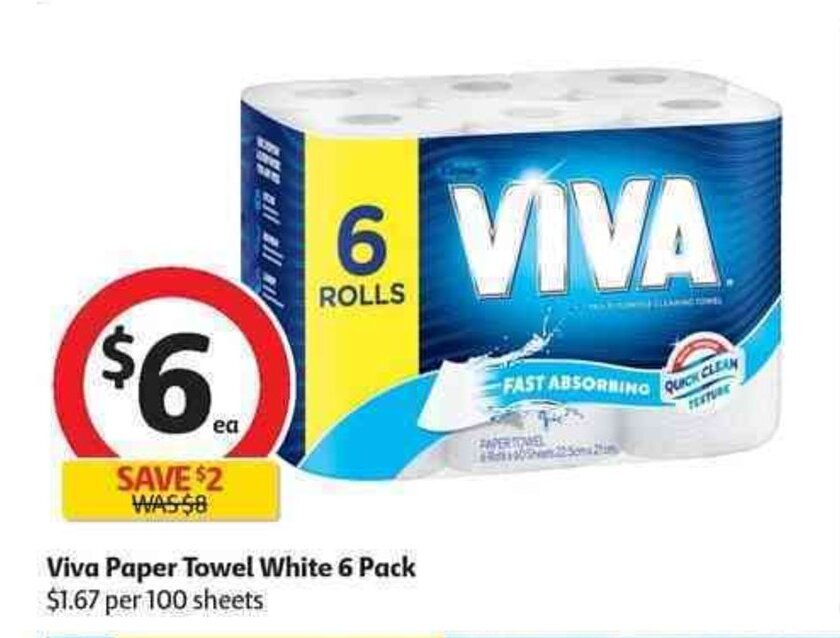 Viva paper towel white 6 pack offer at Coles