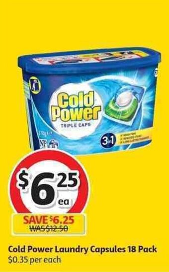 Coles Cold power laundry capsules 18 pack offer