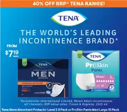 Discount Drug Stores Tena Mens Absorbent Protector Level 3 or ProSkin Pants Maxi Large offer