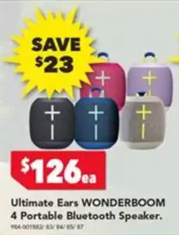 Harvey Norman Ultimate Ears WONDERBOOM 4 Portable Bluetooth Speaker offer