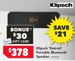 Harvey Norman Klipsch 'Detroit' Portable Bluetooth Speaker offer