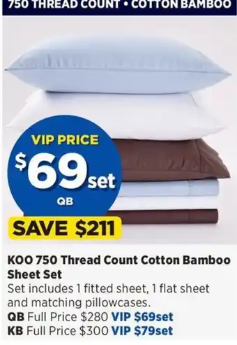 KOO 750 Thread Count Cotton Bamboo Sheet Set