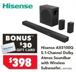 Harvey Norman Hisense AX5100Q 5.1-Channel Dolby Atmos Soundbar with Wireless Subwoofer offer