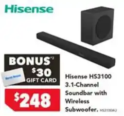 Harvey Norman Hisense HS3100 3.1-Channel Soundbar with Wireless Subwoofer offer