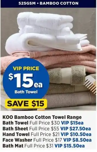 Spotlight KOO Bamboo Cotton Towel Range Bath Towel offer